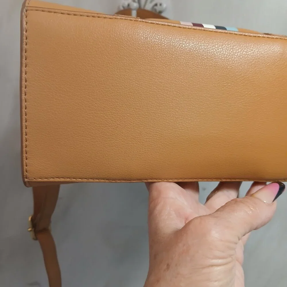 Fossil Tan Satchel with Striped Accent